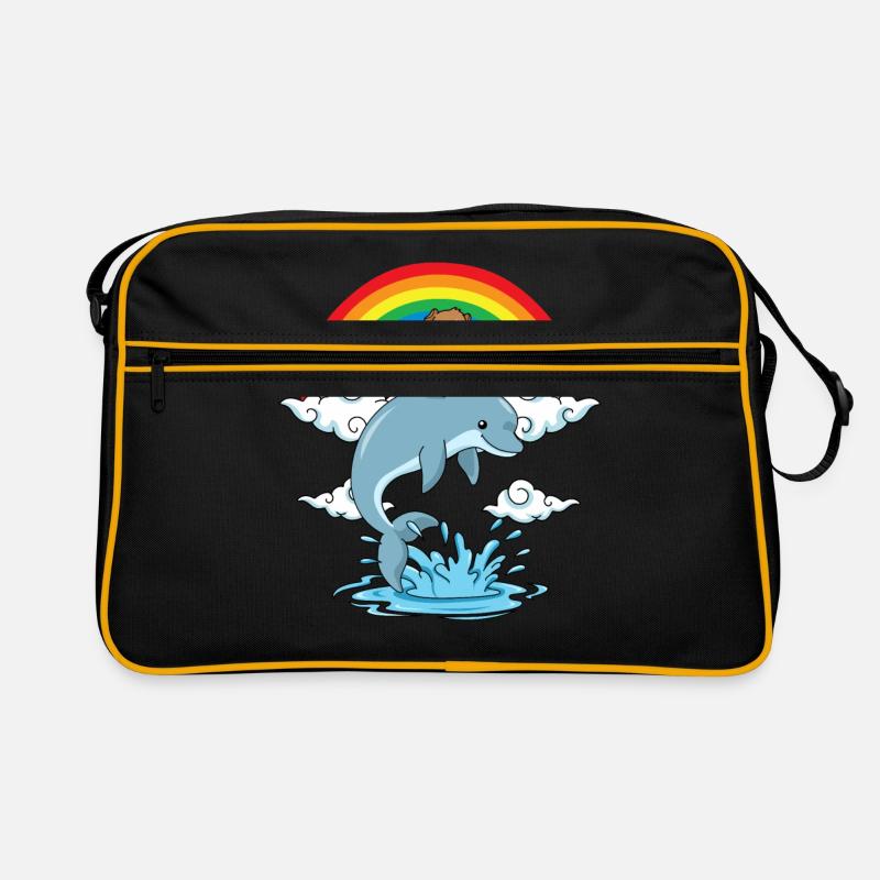 Meerschweinchen Regenbogen Geschenk Kinder Delfin - Retro Tasche - Schwarz/Gold