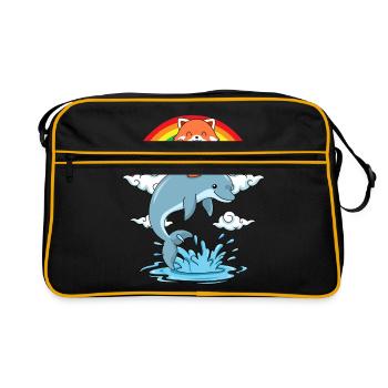 Panda Rouge Cadeau Dauphin Arc-en-ciel Rouge Panda - Sac Retro - noir/or - Devant