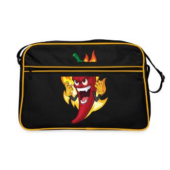 Chili Pfeffer Scharfes Essen Geschenkidee - Retro Tasche - Schwarz/Gold - Vorne