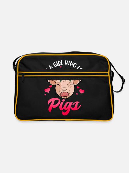 Schwein Geschenk Frauen Schweinegeschenk Mädchen - Retro Tasche - Schwarz/Gold - Vorne