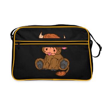 Scottish Highland Cow Frauen Schottische Highland - Retro Tasche - Schwarz/Gold - Vorne