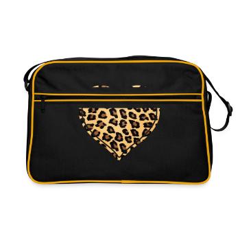 Leopard Herz Geschenk - Retro Tasche - Schwarz/Gold - Vorne