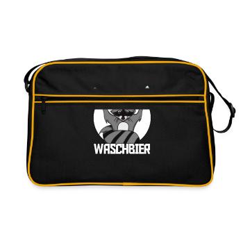 Waschbier Waschbär Bier Geschenk - Retro Tasche - Schwarz/Gold - Vorne
