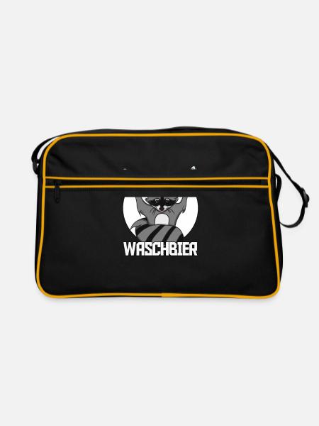 Waschbier Waschbär Bier Geschenk - Retro Tasche - Schwarz/Gold - Vorne
