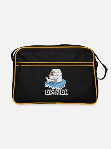 Eisbier Eisbär Bier Geschenk - Retro Tasche - Schwarz/Gold - Vorne