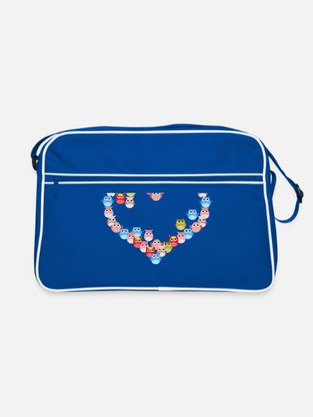 Bunte Herz-eule - Retro Tasche - Blau/Weiß - Vorne