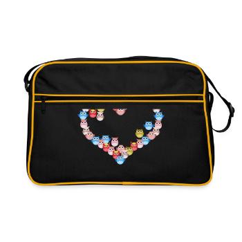 Bunte Herz-eule - Retro Tasche - Schwarz/Gold - Vorne