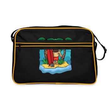 Mops Geschenk Frauen Strandurlaub Hundeliebhaber - Retro Tasche - Schwarz/Gold - Vorne