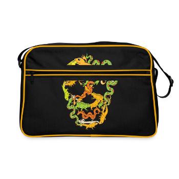 Frosch Schlange Gekko Amphibien Lurch - Retro Tasche - Schwarz/Gold - Vorne