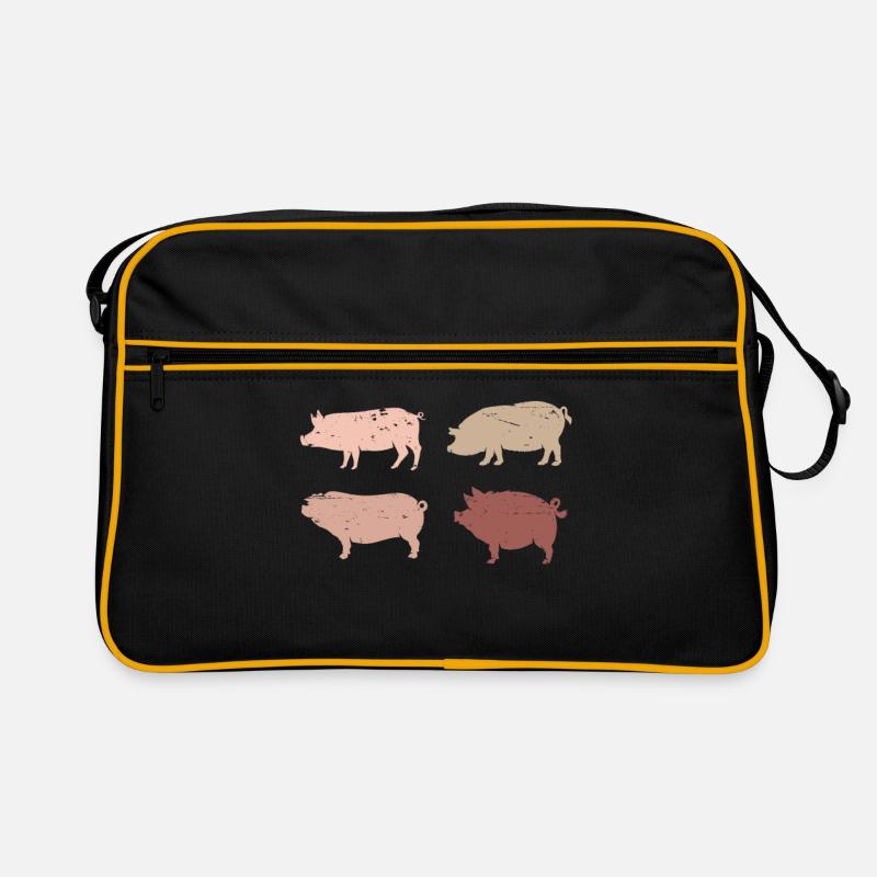 Retro Schweine Geschenk Männer Bauernhof Schwein - Retro Tasche - Schwarz/Gold