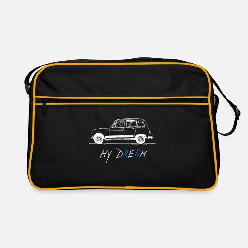 French Oldtimer R4 Scribble - Retro Tasche - Schwarz/Gold