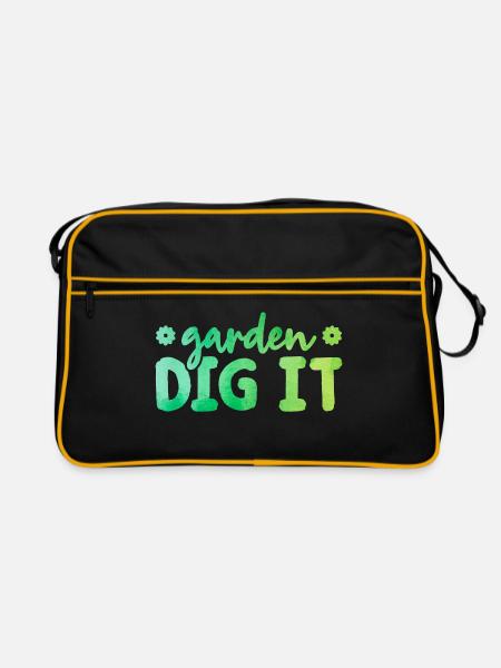 Life Is a Garden Dig It Gardener Gardening Garden - Retro Tasche - Schwarz/Gold - Vorne