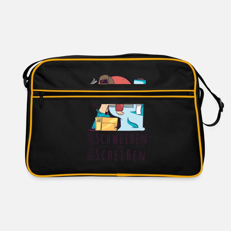 Mein Leben schweißen und scheißen - Schweißer - Retro Tasche - Schwarz/Gold