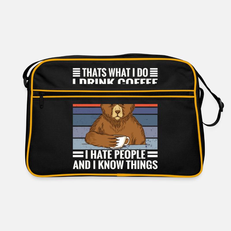 Coffee bear saying I Coffee, Hate People and know - Retro Bag - black/gold