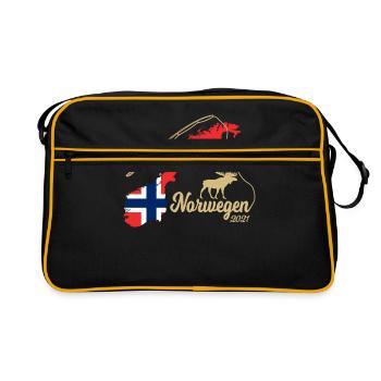 Norwegen Angel und Fischer Design - Retro Tasche - Schwarz/Gold - Vorne
