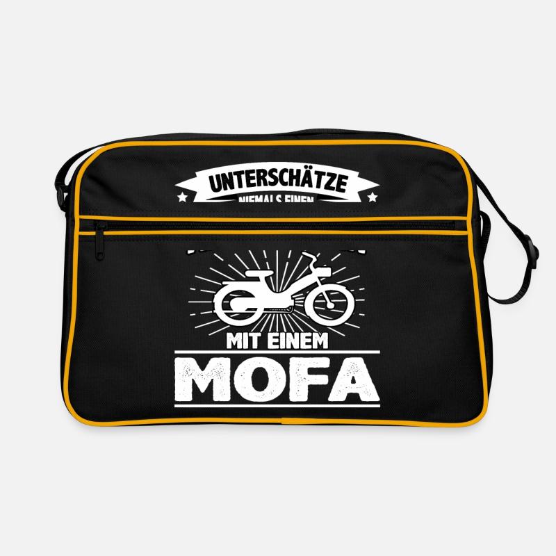 Moped Mopeds Mofa Roller Zweirad Mokick Biker - Retro Tasche - Schwarz/Gold