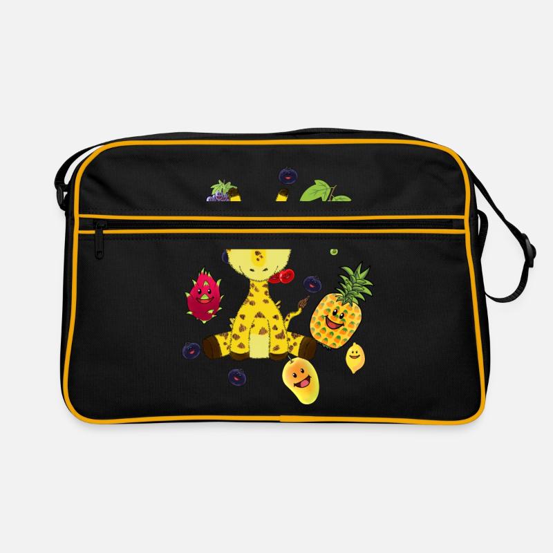 Giraffe Obst Früchte naschen Vitamine Wildtiere Retro Tasche
