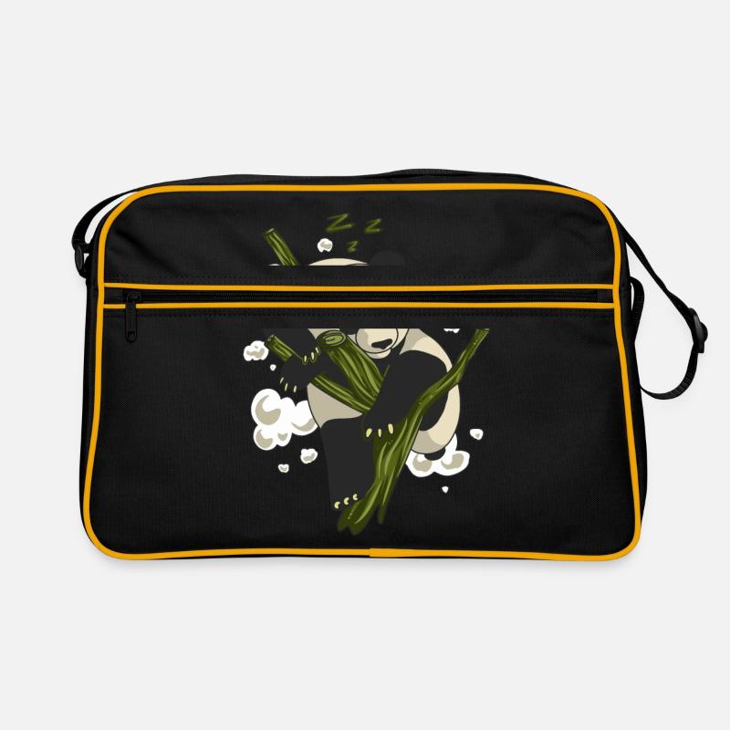 Sleeping panda panda bear gift animal bamboo - Retro Bag - black/gold