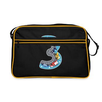 3. Geburtstag Autos Straße Happy Birthday 3 Junge - Retro Tasche - Schwarz/Gold - Vorne