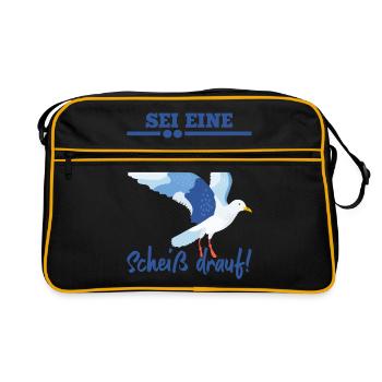 Ostsee Sei Eine Möwe Scheiß Drauf Moin Urlaub Küst - Retro Tasche - Schwarz/Gold - Vorne