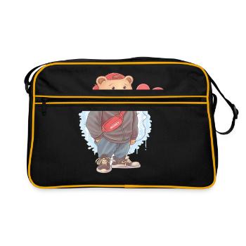 Mignon ours en peluche amour garçon garçon blottir animal - Sac Retro - noir/or - Devant