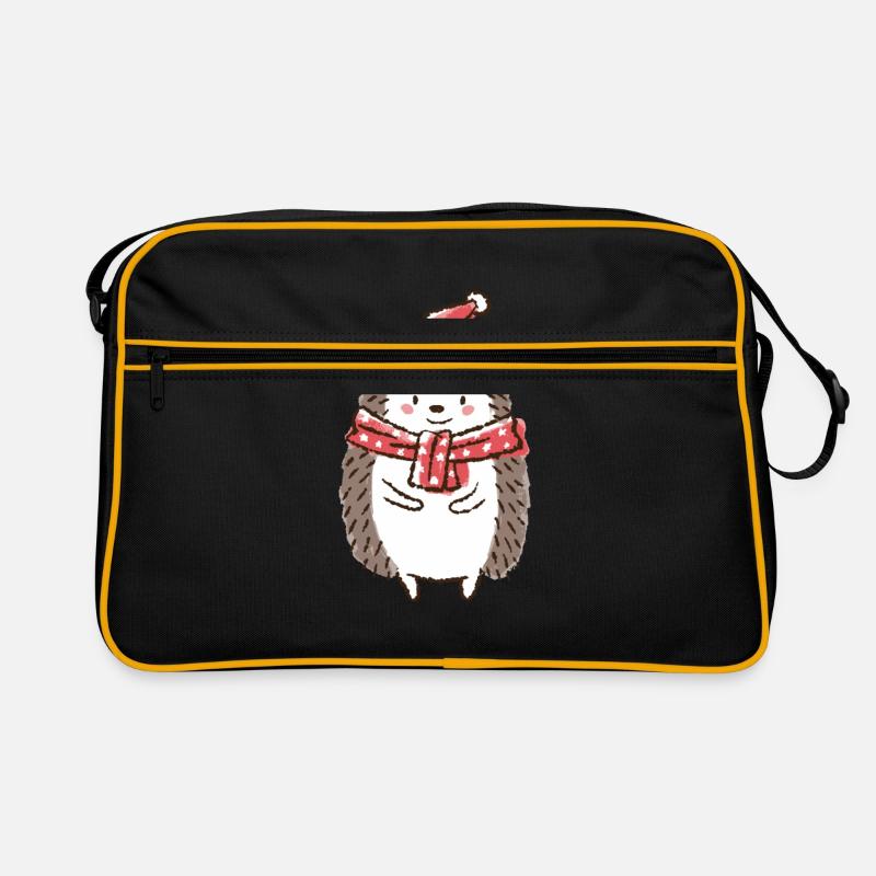 Weihnachten Igel Weihnachtsmütze Weihnachtsmann - Retro Tasche - Schwarz/Gold