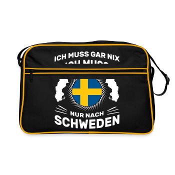 Spruch Ich muss gar nix Ich muss nur nach Schweden - Retro Tasche - Schwarz/Gold - Vorne