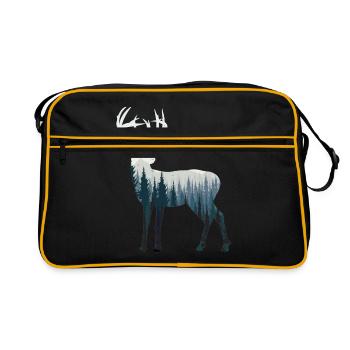 rot-hirsch blau natur berge wald T-Shirt - Retro Tasche - Schwarz/Gold - Vorne