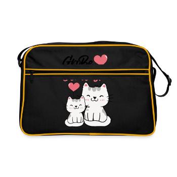 Große Schwester Katze Geschwisterliebe Familie Nac - Retro Tasche - Schwarz/Gold - Vorne