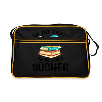 Die Tut Nichts Die Will Nur Bücher Lesen Buch Lese - Retro Tasche - Schwarz/Gold - Vorne