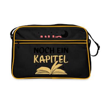 Nur Noch Ein Kapitel Bücherwurm Lesen Roman Lektür - Retro Tasche - Schwarz/Gold - Vorne