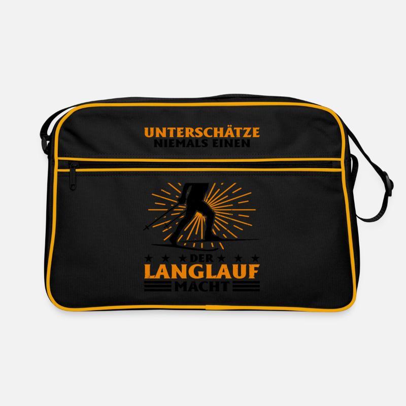 Unterschätze Niemals Einen Alten Mann Der Langlauf - Retro Tasche - Schwarz/Gold