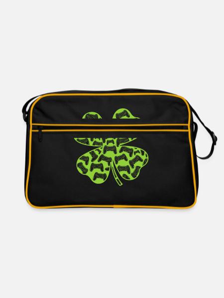 Shamrock Graphic St. Patrick's Day Green Ireland L - Retro Tasche - Schwarz/Gold - Vorne