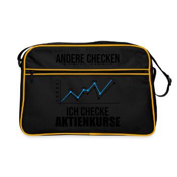 Andere Checken Social Media Ich Checke Aktienkurse - Retro Tasche - Schwarz/Gold - Vorne