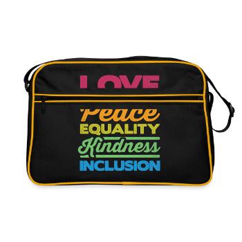 Love Peace Equality Kindess Inclusion Rainbow Lgbt - Retro Tasche - Schwarz/Gold - Vorne