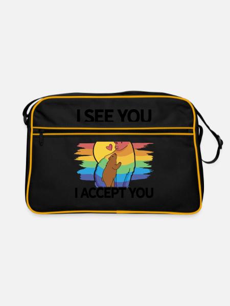 I See You I Love You I Accept You Gay Pride Lesbia - Retro Tasche - Schwarz/Gold - Vorne