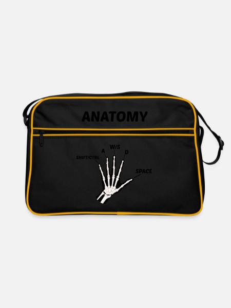 Anatomy Of A Gamer Video Game Player Gaming Pc Con - Retro Tasche - Schwarz/Gold - Vorne