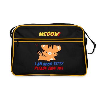 Meow Meow I Am Good Kitty Please Save Me Kitty Cat - Retro Tasche - Schwarz/Gold - Vorne