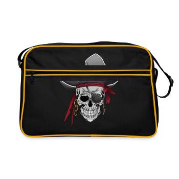 Totenkopf Pirat Piraten Piratenflagge Totenschädel - Retro Tasche - Schwarz/Gold - Vorne
