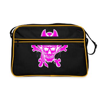Totenkopf Pirat Piraten Piratenflagge Totenschädel - Retro Tasche - Schwarz/Gold - Vorne