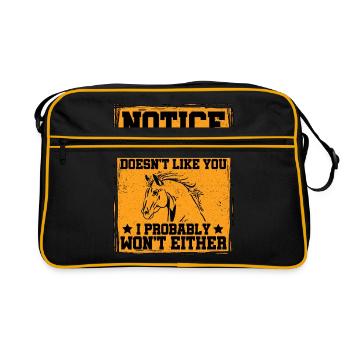 Notice If My Horse Doesn't Like You Equestrian Rid - Retro Tasche - Schwarz/Gold - Vorne