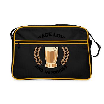 Peace Love Hapiness Homebrewing Brewery Malt Hop C - Retro Tasche - Schwarz/Gold - Vorne