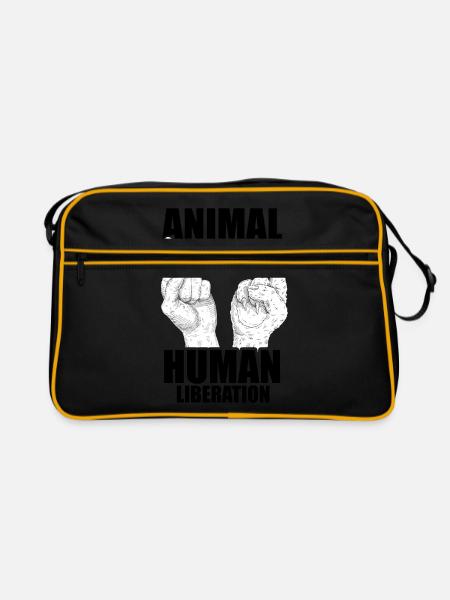 Animal Liberation Human Liberation Animal Lover Zo - Retro Tasche - Schwarz/Gold - Vorne