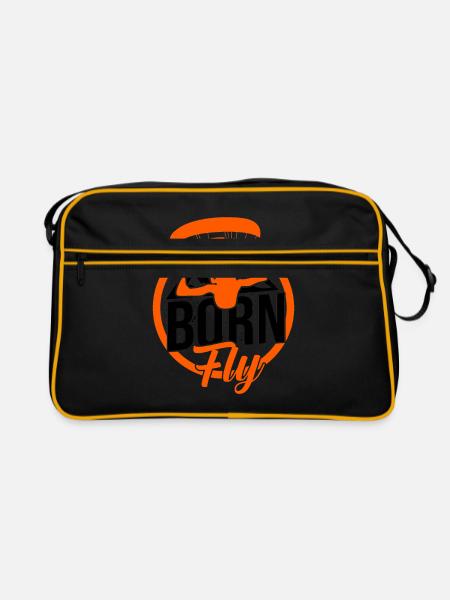 Born To Fly Graphic Paragliding Parachute Paraglid - Retro Tasche - Schwarz/Gold - Vorne