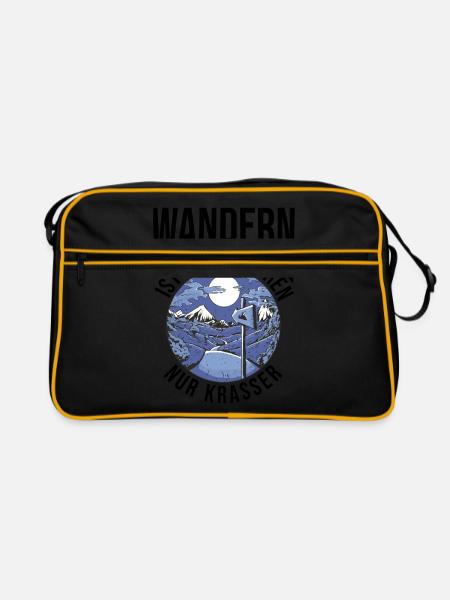 Wandern Ist Wie Spazieren Nur Krasser Wandern Wade - Retro Tasche - Schwarz/Gold - Vorne