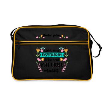 Hinter Jedem Lebensfrohen Kind Steht Eine Erzieher - Retro Tasche - Schwarz/Gold - Vorne