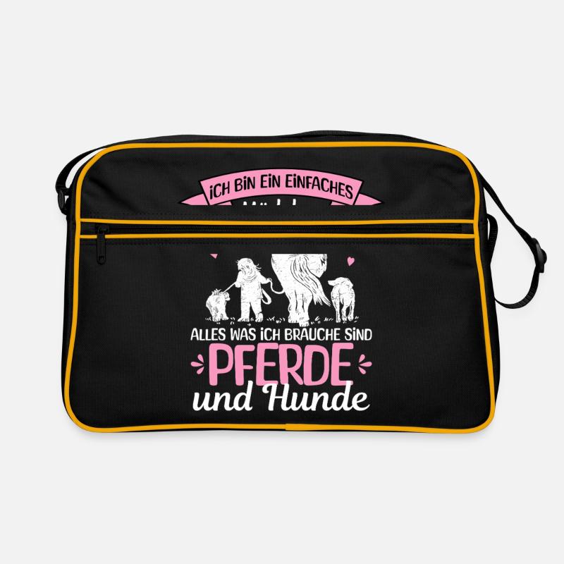 Einfaches Mädchen Pferde - Retro Tasche - Schwarz/Gold