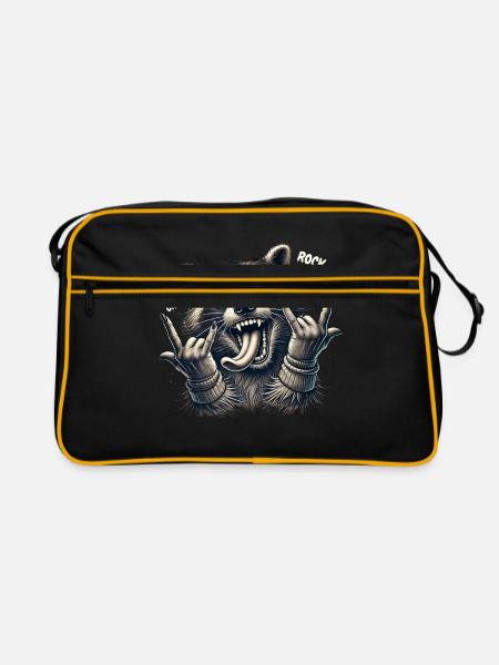 Rock On Raccoon Heavy Metal Design - Retro Bag - black/gold - Front