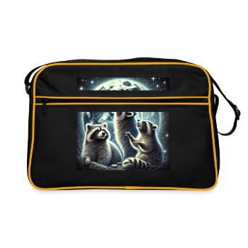 Three Raccoons Howl to the Moon Fantasy Art - Retro Bag - black/gold - Front
