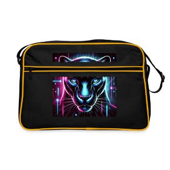 Cyberpunk Panther – Neon Stil - Retro Tasche - Schwarz/Gold - Vorne